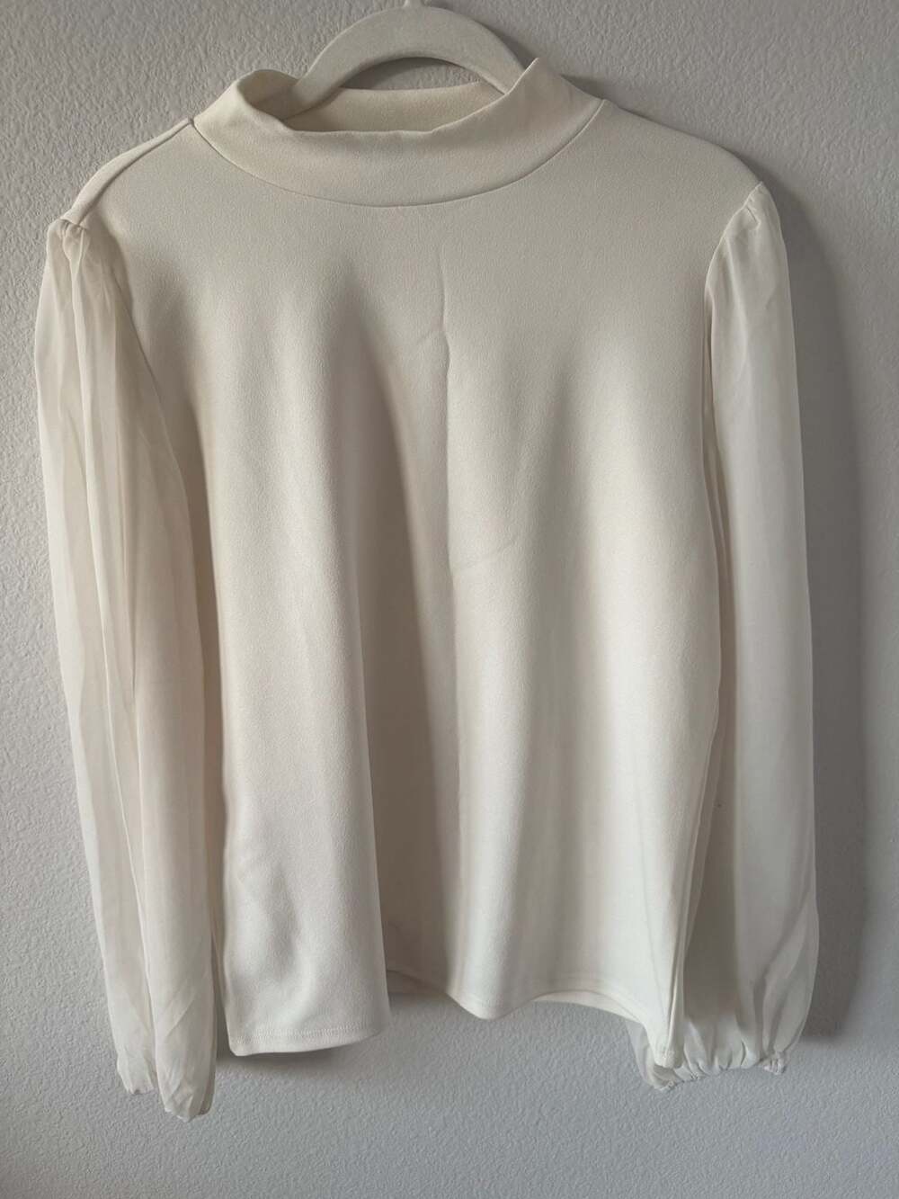Ann Taylor Mock Neck Blouse with Sheer Sleeves Size M